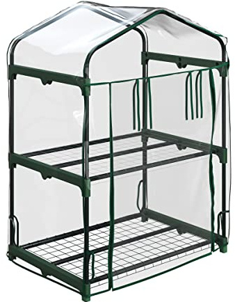 Green House - Mini serra a 2 ripiani, portatile, con telaio in acciaio e copertura in PVC, per interni ed esterni, 68 x 48 x 95 cm Home-Complete
