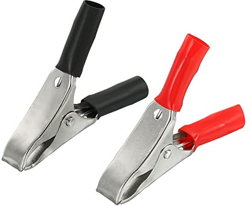 YOKIVE 4 Pcs Pinces crocodiles, Plastique Couvercle Batterie Test Pince Connexion Alimentation, Idéal pour Électronique Instrument (Noir, Rouge, Argent, 15A, 2.1 )