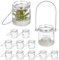 Relaxdays Vasetti Portacandele, Set 12, Vasi Vetro per Lumini, Bicchieri con Manico, HxD: 7x6 cm, Trasparente Argentato, Ferro