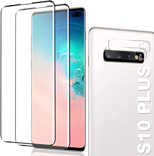Schutzfolie Kompatibel für Galaxy S10 Plus, Fingerabdrucksensor Kompatible, +Linse Schutzfolie, [2+2 Stück] 3D Full Screen Panzerglasfolie, 9H Härte, HD Klar, Displayschutzfolie für Galaxy S10 Plus