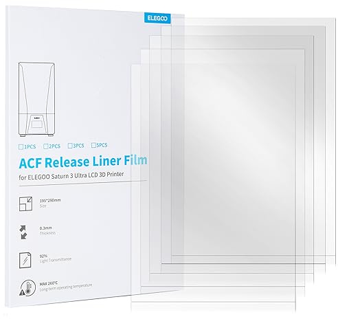 ELEGOO 5er-Set ACF-Folie für Saturn 3 Ultra Resin 3D Drucker, ACF Release Liner Folie mit Geringerer Release-Spannung, Unterstützt Dreimal Schnelleres Drucken, 290 x 195 mm, 0,3 mm Dicke