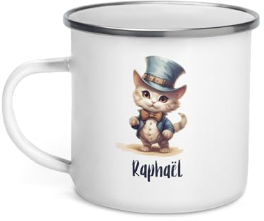 Tasse Personnalisable Prénom Enfant Poussin Chat Chien Mug Petite Fille Garçon Gobelet Verre Métal Acier Céramique Déjeuner Cadeau Noël Anniversaire (Chat)