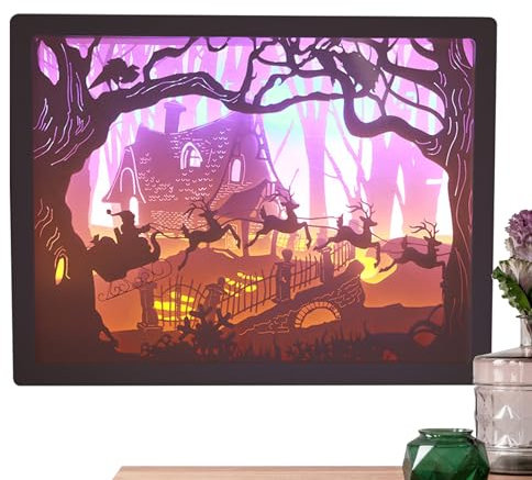 Hemousy Papercut-Leuchtkasten | -Schattenlicht zum Schneiden von Papier für Weihnachten | Saisonale Dekorationen für Arbeitszimmer, Wohnzimmer, Schlafzimmer, Eingangshalle, Kinderzimmer
