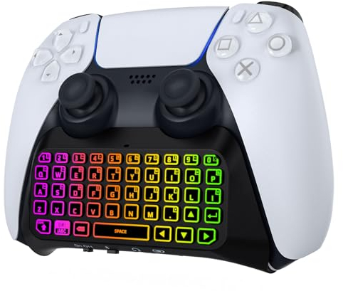 MoKo RGB Hinterlicht Tastatur für PS5-Controller, Bluetooth Kabellos Gamepad Chatpad für Playstation 5 mit verbessertem integriertem Lautsprecher und 3,5-mm-Audiobuchse für PS5 Controller Zubehör
