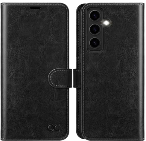 OCASE Handyhülle für Samsung Galaxy S24 5G Hülle Premium Leder Flip Klappbare Klapphülle Stoßfeste Magnetische [Standfunktion] [Kartenfächern] Schutzhülle für Samsung S24 Tasche Schwarz
