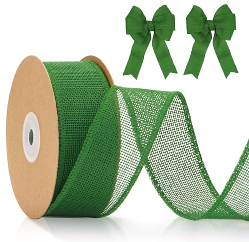 jijAcraft 4cm Juteband mit Draht Grün: Geschenkband für Schleifen 10M Schleifenband zum Basteln Jute Dekoband für Weihnachtskranz Geschenk