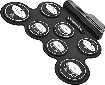 COMETX Electronic drum Set tamburo in silicio avvolgibile USB formato compatto Kit tamburo elettronico digitale 7 Pastiglie con bacchette Pedali per principianti