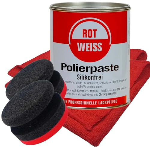 Craft-Equip Politurset bestehend aus Rotweiss Polierpaste 750ml + Handpolierschwämme + Microfasertücher