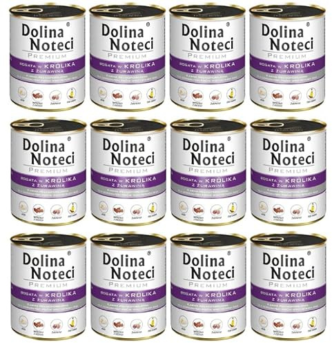 Dolina Noteci Premium Nassfutter für Hunde in Dosen Kaninchen mit Moosbeeren Glutenfrei 12 x 800g