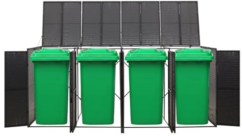 Mengtu Mülltonnenbox für 4 Tonnen Mülltonne Mülltonnenverkleidung Müllcontainer Gerätebox Garten Möbel Mülltonnenbox Mülltonnenabdeckung Schwarz 274x80x117 cm Poly Rattan