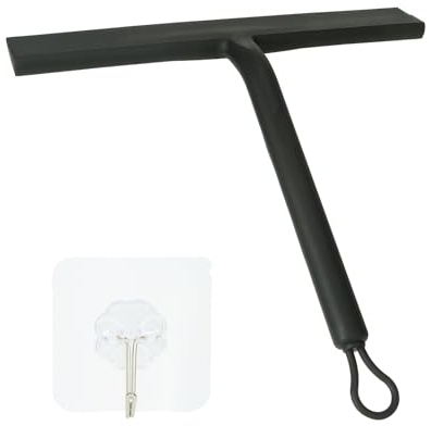 Duschabzieher Badezimmerwischer, Fensterabzieher für Glastür, Silikon-Abzieher Dusche, Gummiabzieher, Fensterabzieher für Duschwand & Fenster, Badezimmer Zubehör, Schwarz, 21,7cm