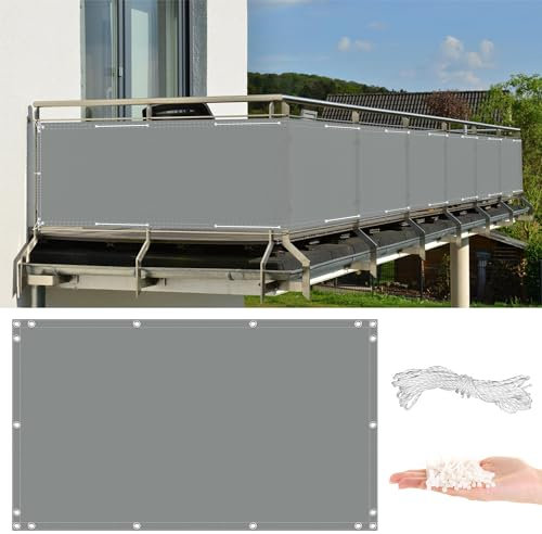 Sichtschutz Balkon Creme Farben 115x700cm, Leicht Transparent Wind- und UV-Schutz Wetterfest, mit Seil Kabelbindern und Ösen - Balkonverkleidung für die Seite Garten Balkon Zaun Terrassen
