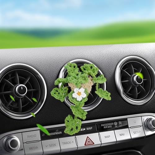 Auto Deko Innenraum, Handgefertigt Auto Zubehör Innenraum, Gehäkelte Botanische Auto Lüftungsclip Deko Künstliche Auto Deko Pflanze Auto Dekorationen Klimaanlage Auslass Clip(Blume)