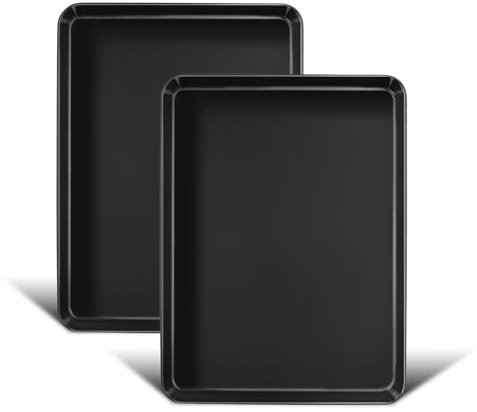 Homikit Juego de 2 bandejas de horno antiadherentes de acero al carbono, bandeja para horno, rectangular, para hornear, servir, 26,5 cm x 20,5 cm x 2,5 cm, no tóxico, inoxidable y fácil de limpiar