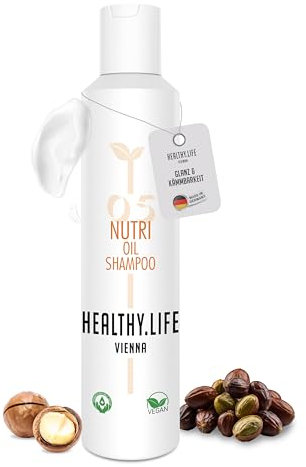 HLV - Haarshampoo trockenes & strapaziertes Haar mit Jojobaöl & Macadamiaöl, Vegan - Anti Spliss Shampoo, Pflegeshampoo - intensive Feuchtigkeit & Glanz Haarpflege für Damen & Herren (Nutri Oil 200ml)