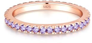 Lisandra Scott Anello da donna in argento 925 con cristalli viola in oro rosa – Anello da donna con scintillanti pietre di ametista, gioielli di qualità da gioielleria, anello da dito impilabile,