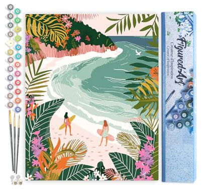 Figured'Art Peinture par Numéro Adulte Baie tropicale - Activité Manuelle Kit de Loisir Créatif DIY Numéro d'Art Complet - 40x50cm sans châssis en bois