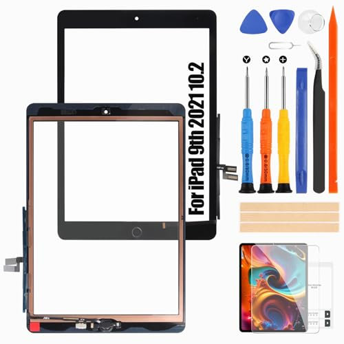 Atwist Schermo per iPad 10.2 9th 2021 Generazione Touchscreen, Schermo per a2602 Touch Screen Digitizer Vetro Sostituzione A2602 A2603 A2604 A2605(con Home Buttone,Non LCD) (Nero)