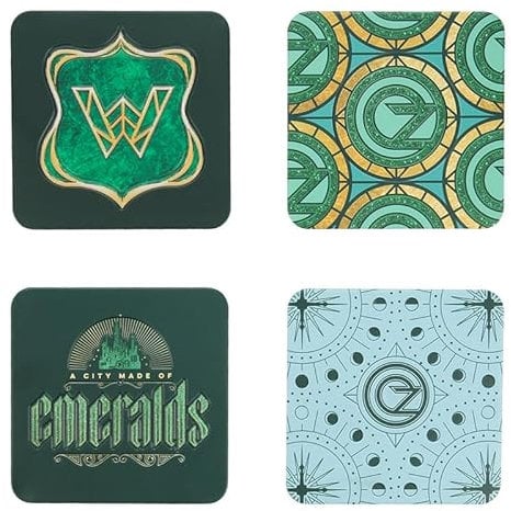 Wicked Movie Untersetzer – offiziell lizenziertes Disney-Geschenk für böse Fans, Kork-Rückseite, Oz & Smaragd-Stadt-Designs, stilvolle Heimdekor-Getränke-Untersetzer, 4 Stück Paladone