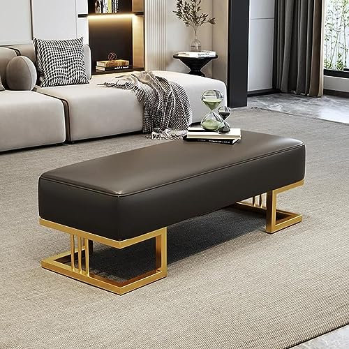 IUBGFTO Taburete Reposapiés para Banco con Patas de Metal, Espuma Resistente de Alta Densidad, Asiento Extra Alto, Rectangular Decorativo Multiusos para Dormitorio, Sala de Estar (Negro, 120x45x42cm)