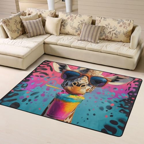 Mexpekil Alfombra rectangular grande para dormitorio, sala de estar, ventilador de roca, jirafa de hielo, pelo corto, 120 x 160 cm