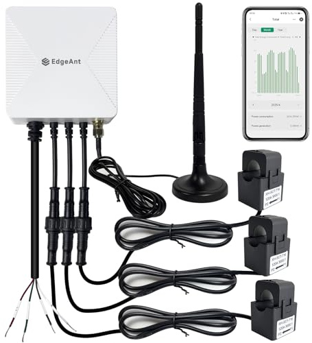 Energiemonitor mit 3 x 120 A-Klemmen, 1/3-phasig, Strommonitor für Zuhause, Echtzeit-Strommonitor/-zähler, WLAN-Zähler, Solar-/Nettomessung, Energieautomatisierung und -steuerung für Zuhause