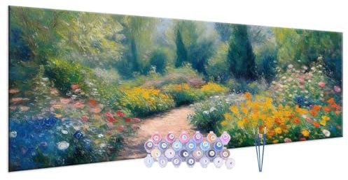 Peinture Numero Adulte avec Cadre, Le Jardin monet Peinture par Numero Enfant, Painting d'art avec Pinceaux, Loisirs Créatifs Adultes Activité Manuelle, pour Décoration de la Maison 60x120cm D-308