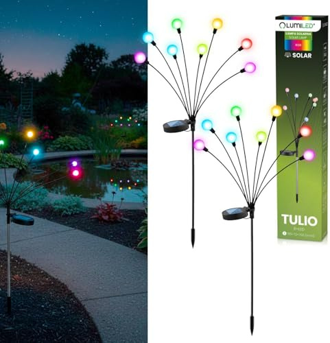 Lumiled Set 2x Solarlampe Mehrfarbig RGB für außen Garten Solarleutche Glühwürmchen Solarlampe IP44 Solar Gartenleuchte 70 cm Wegeleuchte Bodenleuchte Gartenornamente für Veranda, Terrasse