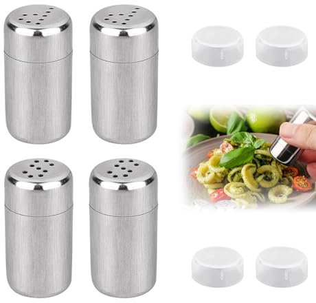 4er-Pack Mini Salzstreuer,Mit Deckel Salzstreuer Klein,Edelstahl Salzstreuer Mini,Zwei AusläSse Mini Salzstreuer FüR Unterwegs,Camping Salzstreuer,WüRze Kleine Salzstreuer,Geeignet FüR Gastronomie