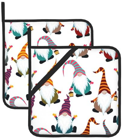 Xmas Funny Gnomes Pot Holders Set 2 Pans Holders 20.5cm Heat Resistant Grilling Microwave Barbeque Handling