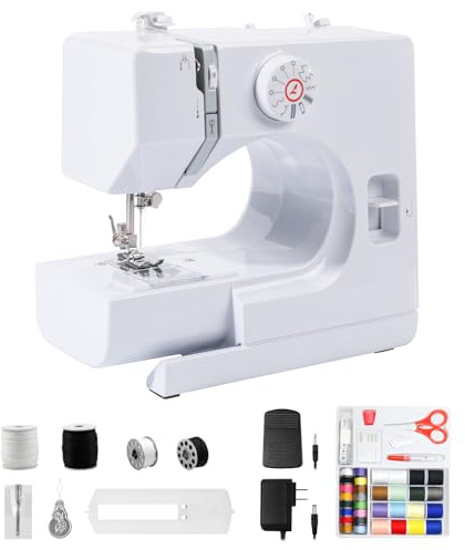 GraceGlow Nähmaschine für Anfänger, 12 Stichprogrammen Kleine nähmaschinen, Mini Sewing Machine Tragbare Elektrische Nähmaschine mit LED-Licht, Fußpedal & Nähset