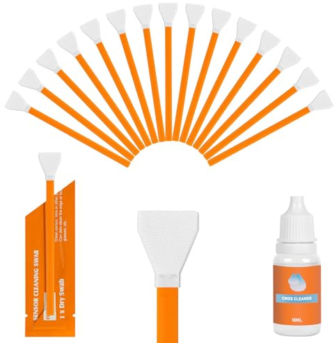 AYESY Kit de Limpieza Sensor Full Frame con 15 Piezas Hisopos de Limpieza de Sensor de Fotograma Complet 16mm+10ml Kit de Limpieza para Cámaras Líquidos de Limpieza para Objetivo Filtros DSLR Móvil B