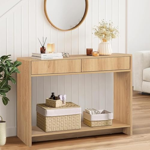 GuannCraft Meuble de couloir moderne avec 2 unités de rangement et un banc creux | Meuble de couloir de 110 cm de large, table d'entrée avec rangement, décoration d'entrée (Protocole)