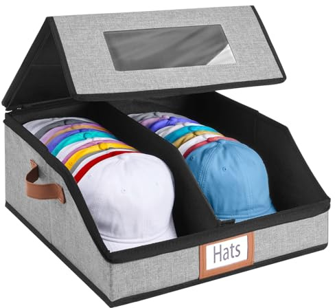 WERNNSAI Mützen Aufbewahrung, Baseball Cap Organizer– Doppelreihe | Hutschachtel Mit 28 Caps Fassungsvermögen, Großvolumige Deckelboxen Mit Transparentem Deckel Zur Schrankorganisation