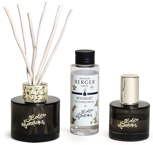 MAISON BERGER Duo Mini Bouquet & Spray per interni, vetro laccato, 90 ml e 50 ml, durata di diffusione 3 settimane, 450 a 550 spray (Lolita Lempicka Black Edition)