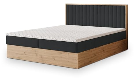 Masseno Boxspringbett VARELI 180x200 cm Komplett-Set mit Matratze und Topper, Polsterbett mit Zwei Bettkästen -Schwarz, SORO 100