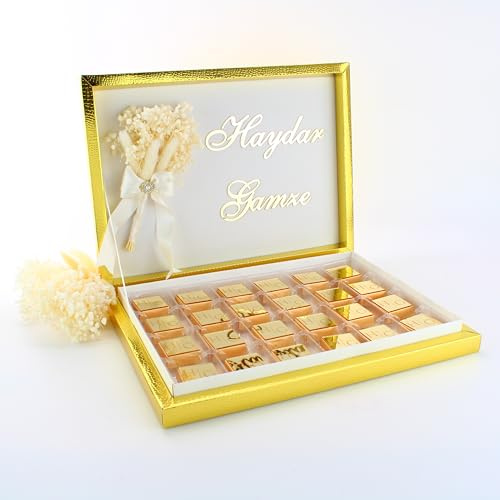 Luxuriöse Dubai Pralinen – Personalisierte Geschenkbox mit Gravur & Namen – 16er oder 24er Set – Elegant, Handgefertigt & Ideal als Hochzeits- oder Event-Geschenk