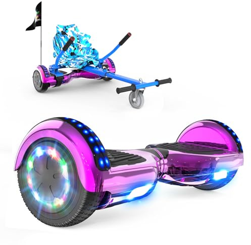 RCB Hoverboards mit Sitz Hoverkart komplett für Kinder, Skateboard mit Set, Hoverboards mit LED Lichtern und Bluetooth, Geschenk für Kinder