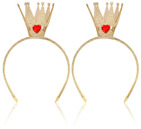 GYIOFAI 2 Stücke Gold Glänzend Prinzessin Krone Stirnband Königin Kostüm Zubehör Party Dekorationen Krone Stirnband Geburtstag Kleid Cosplay Weltbuchtag Halloween Karneval