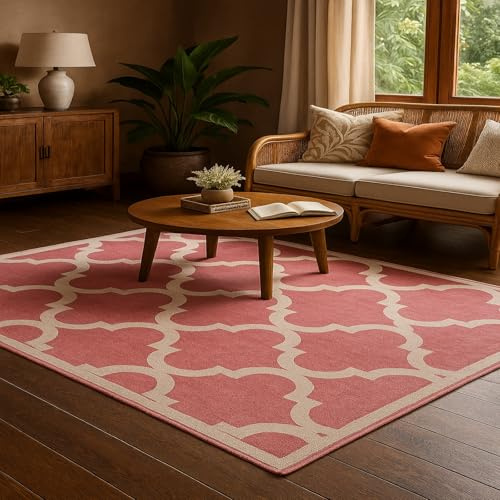 ARUGYTEI Teppich Wohnzimmer,140 x 200 cm, Modernes Altrosa-Weiß-Beige, Waschbar Teppich Kurzflor für Wohnzimmer, Schlafzimmer, Esszimmer, Küche,