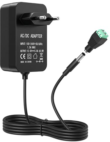 RENGOGA 12V 5A Netzteil Adapter 60W, AC 100-240V DC Stromversorgung mit 1 DC-Stecker, Universal Steckernetzteil für LED Lichtstreifen, CCTV-Kamera, Router,LED Band Strip Light Netzadapter