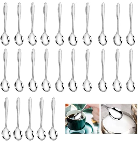 25 Pcs Serving Spoon, 9.5cm x 2.3cm Tiny Stainless Steel Spoons, Cute Small Spoons for Spices Jars, Espresso Spoons for Salt, Sugar, Condiments, Coffee and Dessert