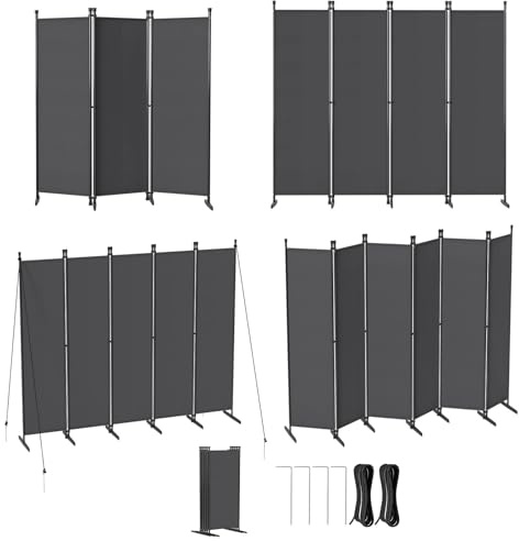 LZQ Paravent Raumteiler Klappbar Freistehend Sichtschutz Trennwand Faltbar Spanische Wand Stellwand Raumtrenner für Schlafzimmer Wohnzimmer Büro Balkon Innenbereich – 6 Teilig 300x180 cm Dunkelgrau