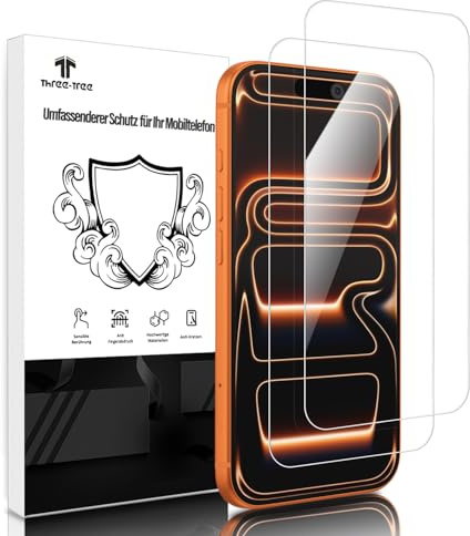 Three-Tree Schutzfolie für Panzerglas für iPhone 17 Pro Max, 2 Stück Gehärtete Glas, 9H-Härte,Anti-Kratzen, Anti-Öl, Anti-Bläschen Displayschutz Folie für iPhone 17 Pro Max