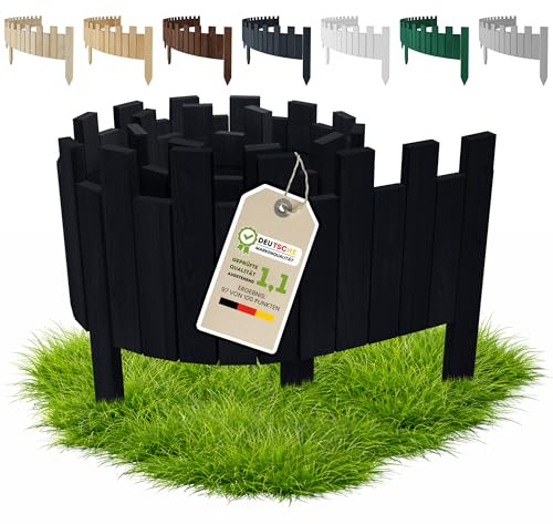 Floranica Beeteinfassung Rasenkante Holz 20 x 200 cm Schwarz Beetumrandung Rollzaun Flexible Rollborder Palisade