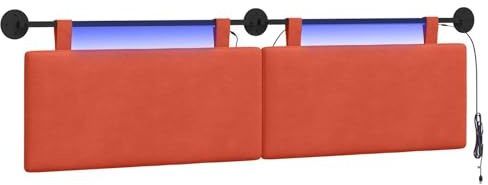 vidaXL Hängendes Kopfteil Mit LED Licht Rot-Orange Cordstoff, Moderner rechteckiger Wand-Kopfteil, weich gepolstert, verstellbare Rückenlehne, platzsparender Bett-Zubehör