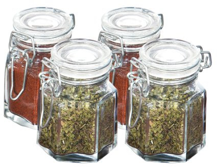 Premier Housewares Spice Jars with Clip Tops - 8 x 6 x 6 cm, Set of 4
