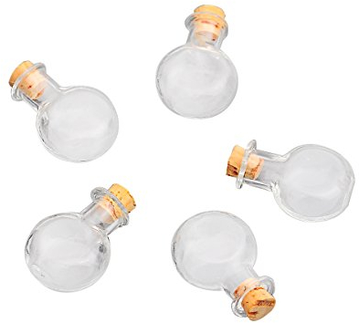 Botellas de cristal con tapón de corcho, 5 unidades, forma redonda plana, 2,9 x 1,9 cm