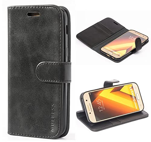 Mulbess Handyhülle für Samsung Galaxy A5 2017 Hülle Leder, Samsung Galaxy A5 2017 Handy Hüllen, Vintage Flip Handytasche Schutzhülle für Samsung Galaxy A5 2017 Case, Schwarz