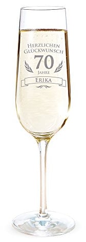 AMAVEL Sektglas mit Gravur zum 70. Geburtstag – Personalisiert mit [Namen] – Sektflöte als Geburtstagsgeschenk – Geschenkidee für Frauen – Glas für Sekt, Champagner und Prosecco – Sektkelch
